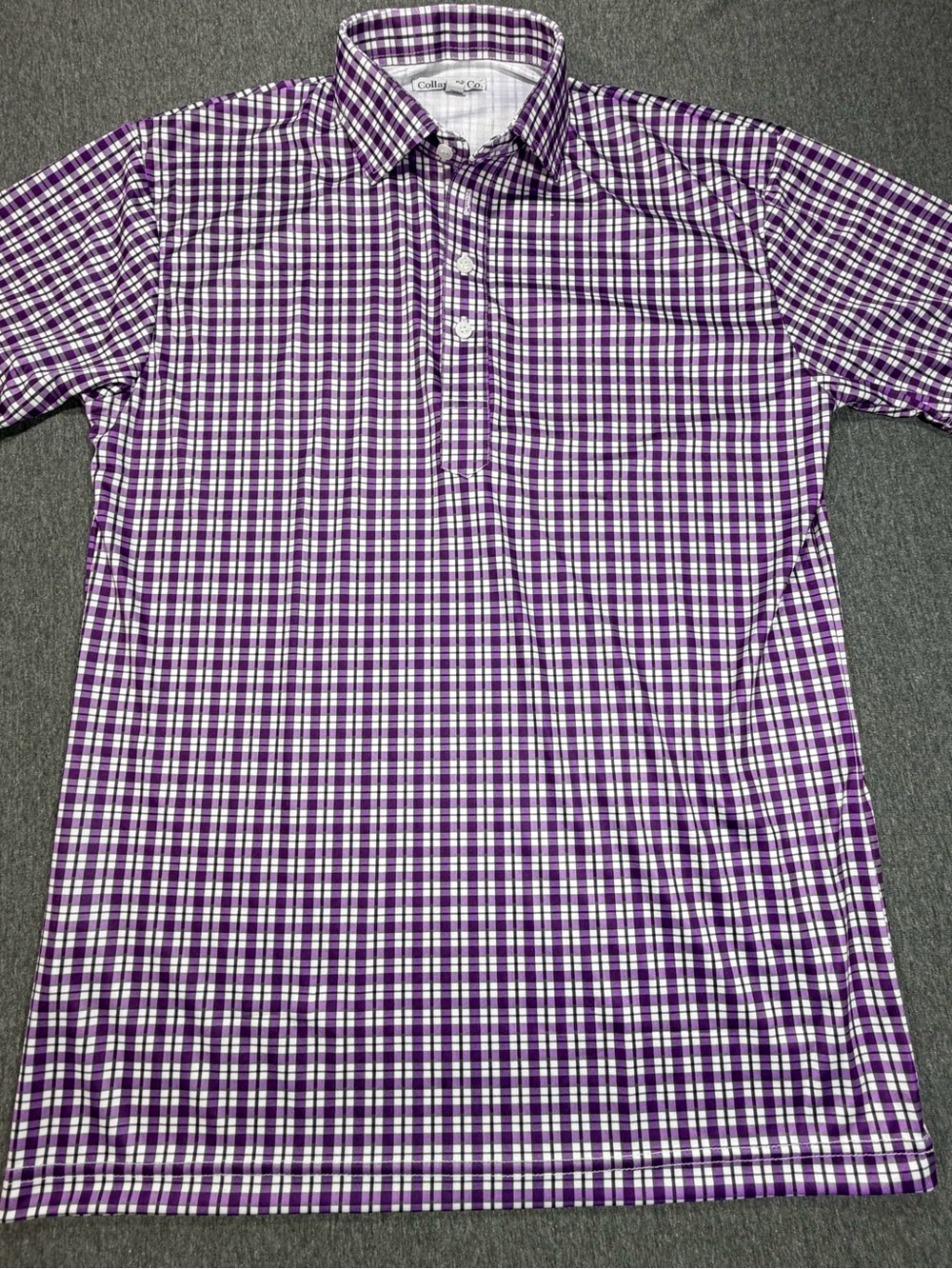 Collins & Co. Men's Purple Plaid Short-Sleeve Polo Medium